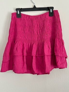 glam Hot Pink Tiered Smocked Mini Skirt